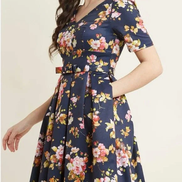Modcloth | Dresses | Womens Size S Modcloth Elegant Instance Navy Floral Fit And Flare Belted Dress | Poshmark Modcloth | Dresses | Womens Size S Modcloth Elegant Instance Navy Floral Fit And Flare Belted Dress | Poshmark
